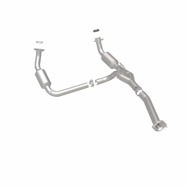 MagnaFlow 4551211 carb direct-fit catalytic converter, rear three-quarter view of the turntable spin