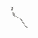 MagnaFlow 551414 carb direct-fit catalytic converter, rear three-quarter view of the turntable spin