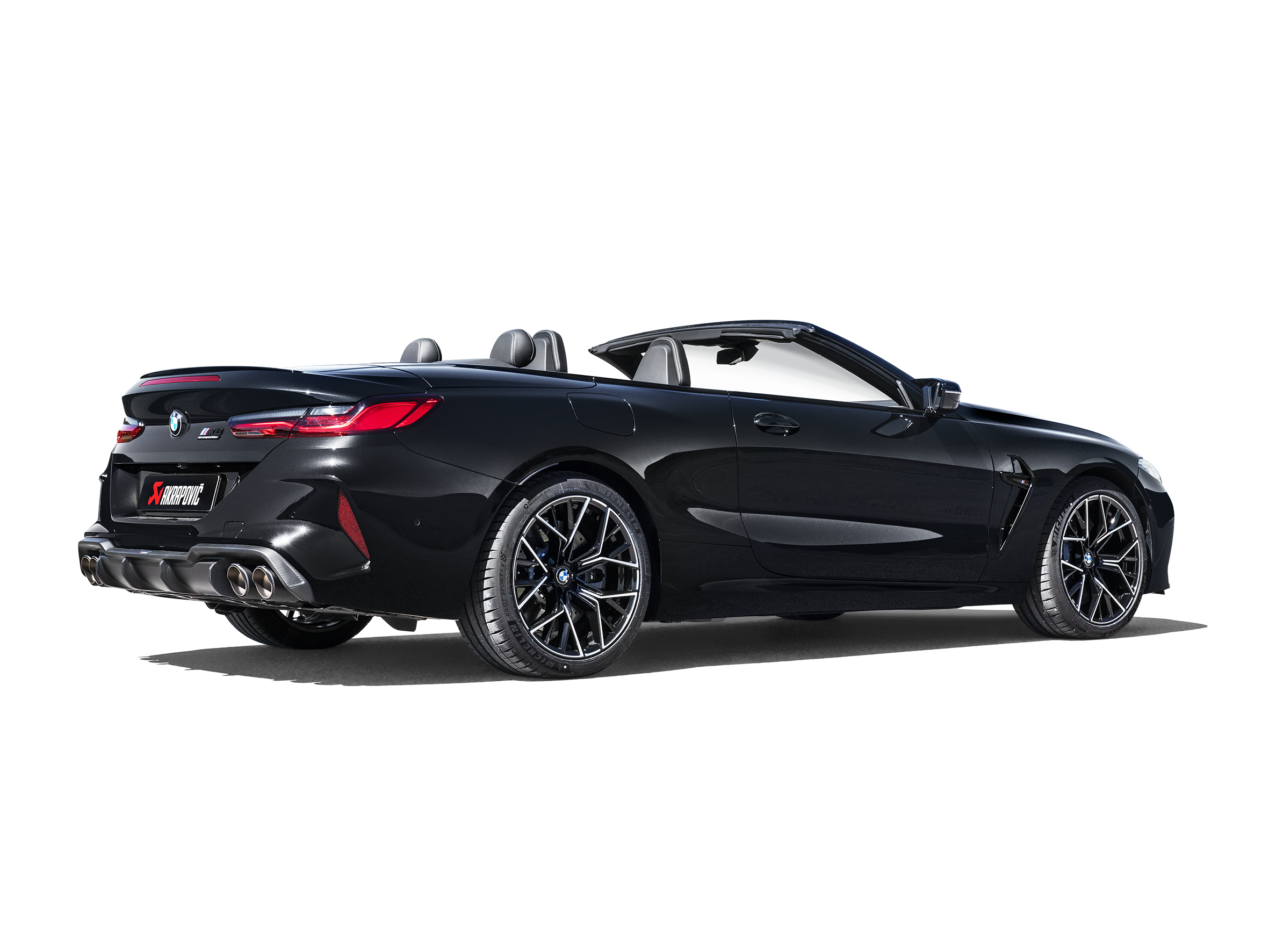 Akrapovic BMW M8/M8 Competition (F91/F92) Evolution Line Cat Back (Titanium) w/Carbon Tips S-BM/T/23 for BMW M8 F91/F92 2020-2025, rear view