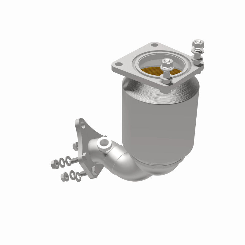 MagnaFlow 5582846 carb direct-fit catalytic converter, opposite rear three-quarter view of the turntable spin