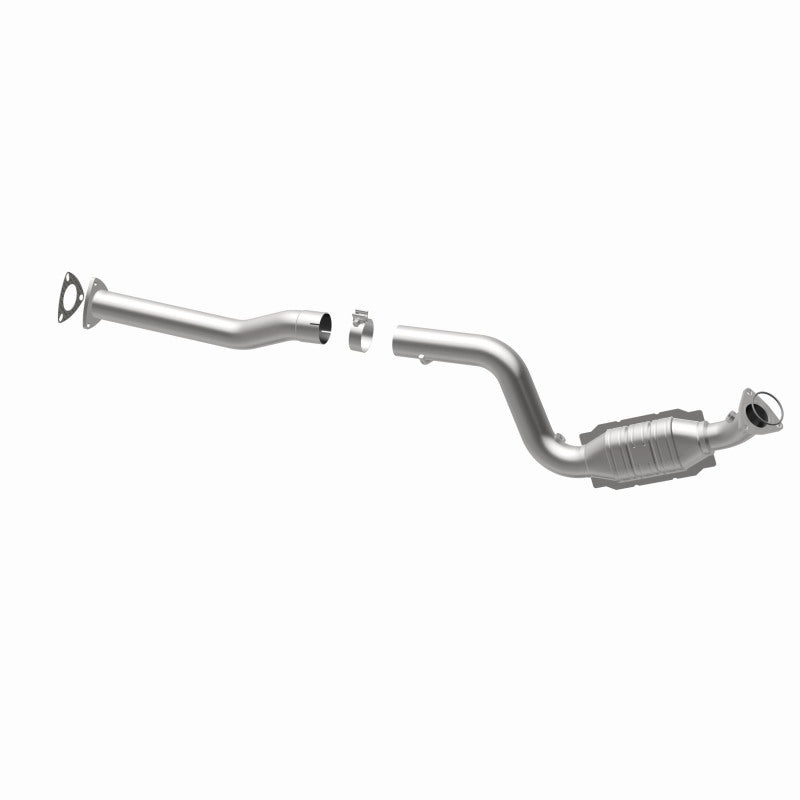 MagnaFlow 5582534 carb direct-fit catalytic converter, opposite rear three-quarter view of the turntable spin