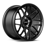 Black aluminum wheel with multi-spoke design and center cap on white background - APEX Wheels wheel for 18x11 ET44 5x120 - Satin Black