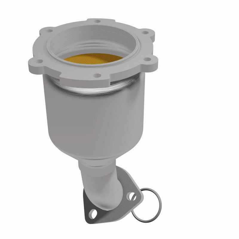 MagnaFlow 551296 carb direct-fit catalytic converter, front three-quarter view of the turntable spin