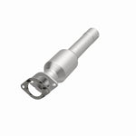 MagnaFlow 21-989 oem grade direct-fit catalytic converter, opposite front three-quarter view of the turntable spin