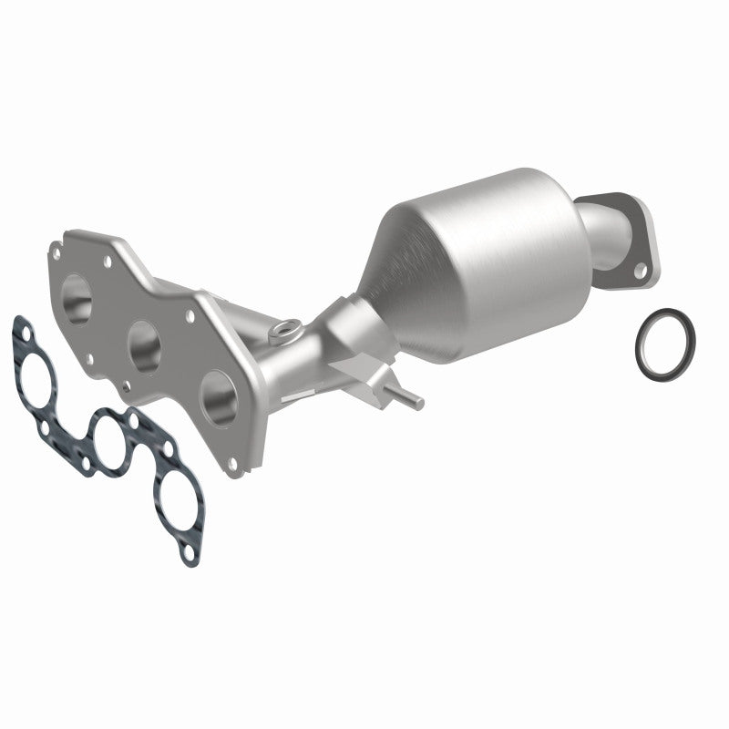 MagnaFlow 52580 oem grade manifold converter, front three-quarter view of the turntable spin