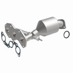 MagnaFlow 52580 oem grade manifold converter, front three-quarter view of the turntable spin
