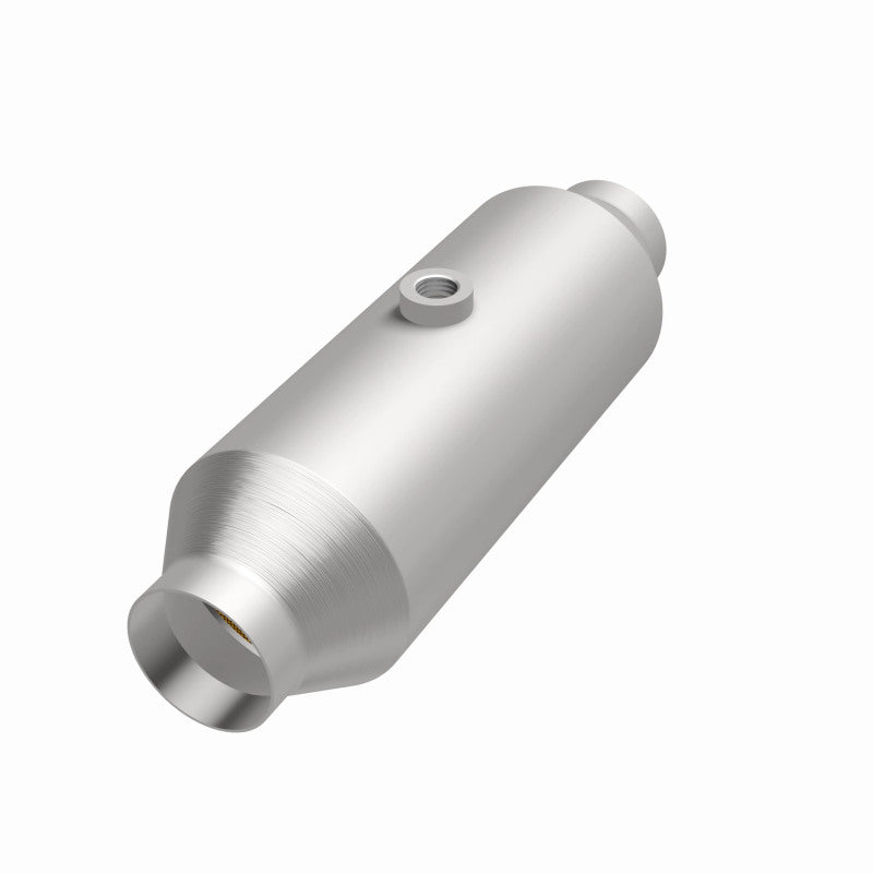 MagnaFlow 5451355 universal catalytic converter, opposite front three-quarter view of the turntable spin