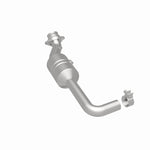 MagnaFlow 5551157 carb direct-fit catalytic converter, rear three-quarter view of the turntable spin