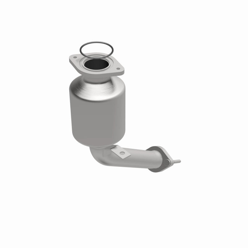 MagnaFlow 5411043 carb direct-fit catalytic converter, opposite front three-quarter view of the turntable spin