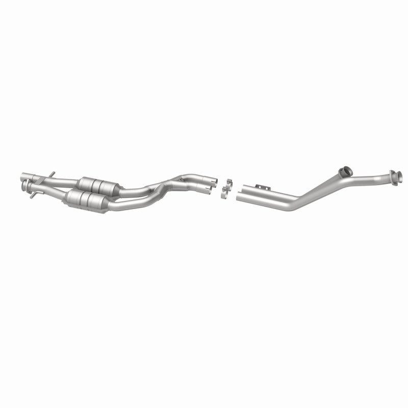 MagnaFlow 4481844 carb direct-fit catalytic converter, opposite rear three-quarter view of the turntable spin