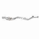 MagnaFlow 4481844 carb direct-fit catalytic converter, opposite rear three-quarter view of the turntable spin