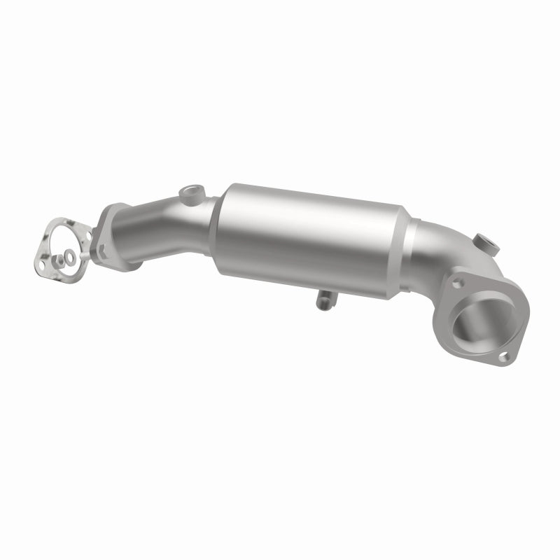 MagnaFlow 5551818 carb direct-fit catalytic converter, front three-quarter view of the turntable spin