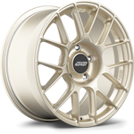 Gold finished alloy wheel with multi-spoke design and black center cap on white background - APEX Wheels wheel for 18x9 ET46 5x130 - Motorsport Gold