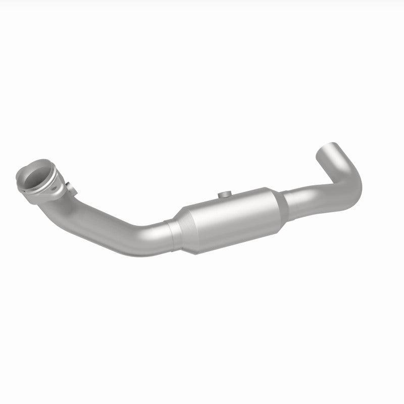 MagnaFlow 4651409 carb direct-fit catalytic converter, rear three-quarter view of the turntable spin