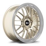 Gold-finished alloy wheel with polished silver lip and multi-spoke design with black center cap - APEX Wheels wheel for 20x9 ET41 5x130 - Gloss Motorsport Gold - Machined Lip