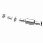 MagnaFlow 5571924 carb direct-fit catalytic converter, opposite rear three-quarter view of the turntable spin