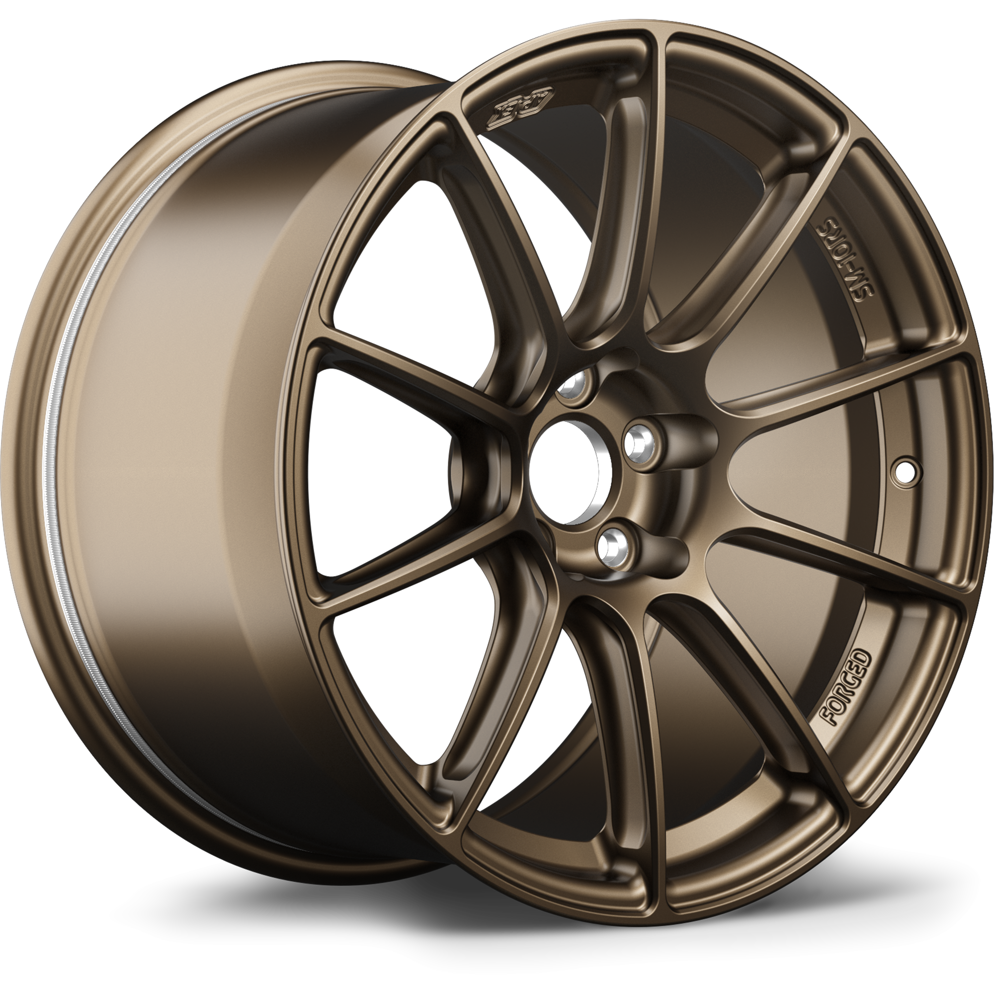 Bronze finished alloy wheel with Y-spoke design and five-bolt center hub pattern shown at angle - APEX Wheels wheel for 17x9.5 ET51 5x114.3 - Satin Bronze
