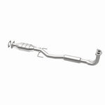 MagnaFlow 4481122 carb direct-fit catalytic converter, opposite rear three-quarter view of the turntable spin