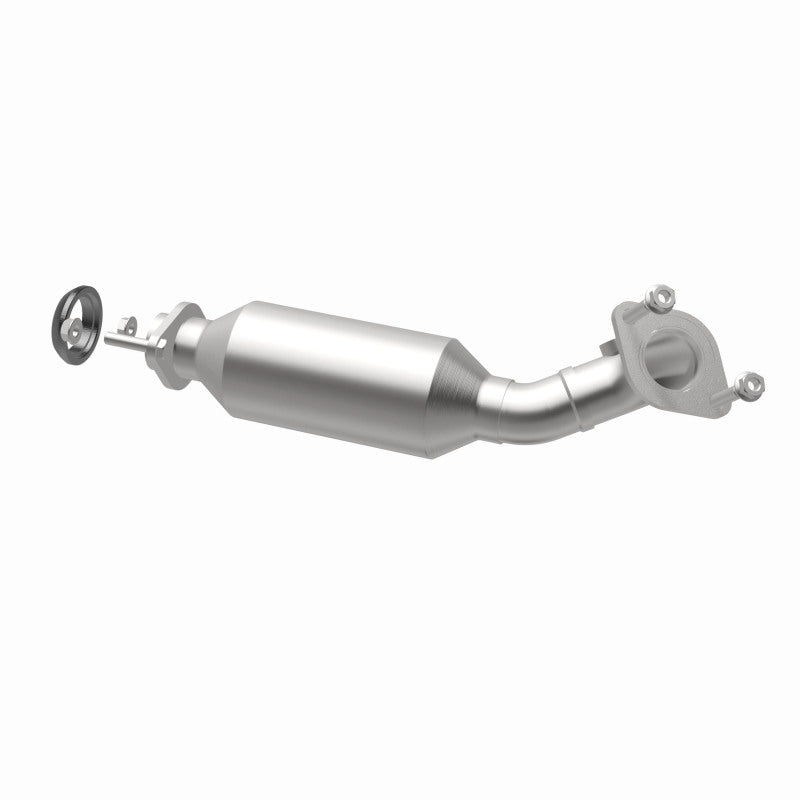 MagnaFlow 5451617 carb direct-fit catalytic converter, opposite rear three-quarter view of the turntable spin
