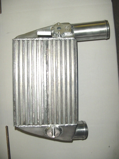 A top view of the driver side intercooler of the Evolution Racewerks Audi A4 (B7) Sports Series Dual Side Mount Intercooler (SMIC) Upgrade Kit