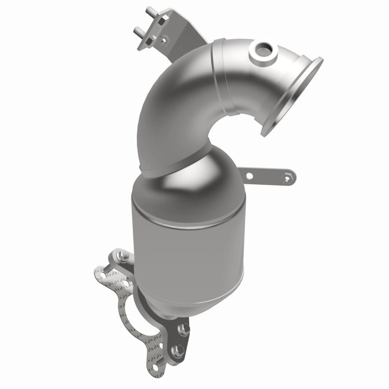MagnaFlow 280132 oem grade direct-fit catalytic converter, opposite front three-quarter view of the turntable spin