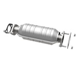 MagnaFlow 5571653 carb direct-fit catalytic converter, opposite rear three-quarter view of the turntable spin