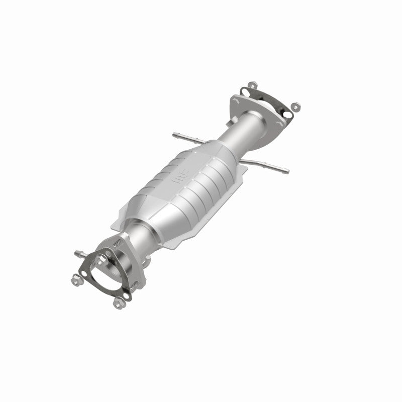MagnaFlow 4451497 carb direct-fit catalytic converter, opposite front three-quarter view of the turntable spin
