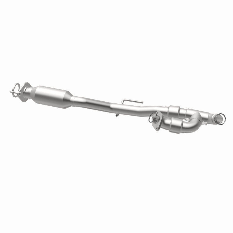 MagnaFlow 5592702 carb direct-fit catalytic converter, opposite rear three-quarter view of the turntable spin