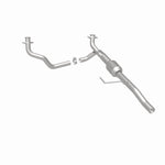 MagnaFlow 4451203 carb direct-fit catalytic converter, rear three-quarter view of the turntable spin