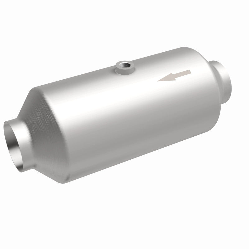MagnaFlow 51299 universal catalytic converter, front three-quarter view of the turntable spin