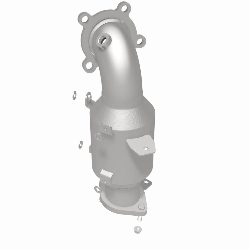 MagnaFlow 21-420 oem grade direct-fit catalytic converter, rear three-quarter view of the turntable spin