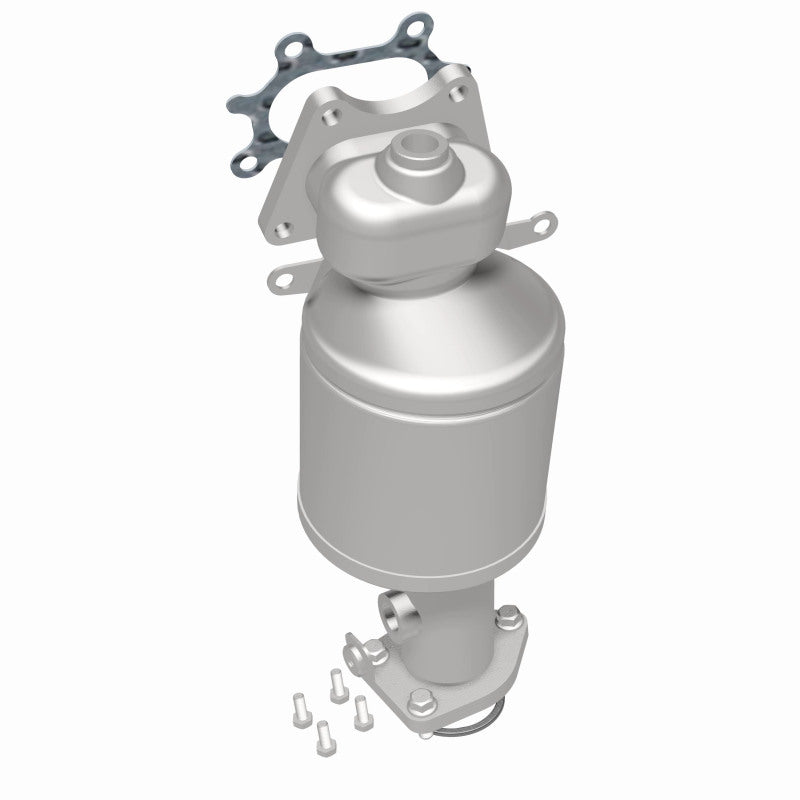 MagnaFlow 52306 oem grade manifold converter, rear three-quarter view of the turntable spin