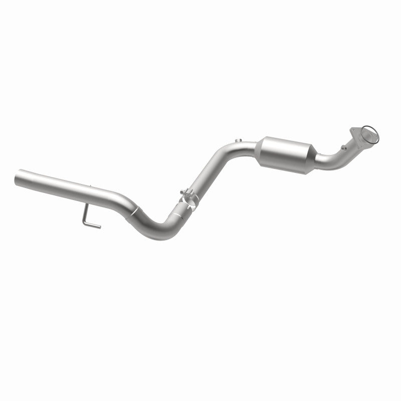 MagnaFlow 5451418 carb direct-fit catalytic converter, opposite rear three-quarter view of the turntable spin