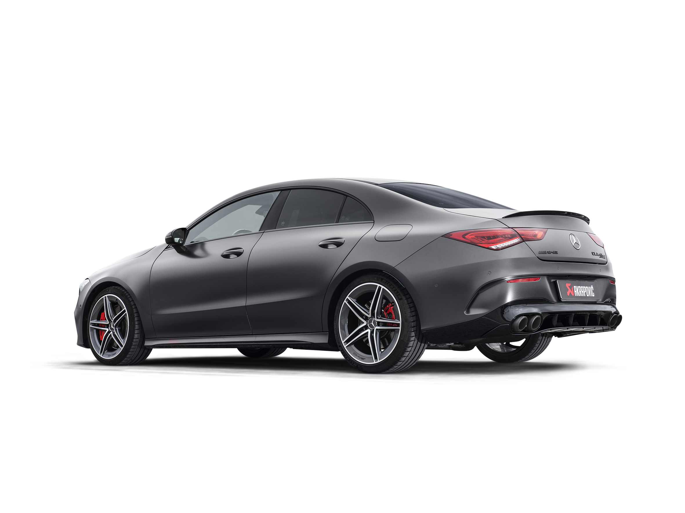 Akrapovic Mercedes-AMG CLA 45 / CLA 45 S (C118) Evo Line Cat Back (Titanium) w/ CF Tips S-ME/T/6H for Mercedes-Benz CLA45 AMG C118 2021-2027, rear view