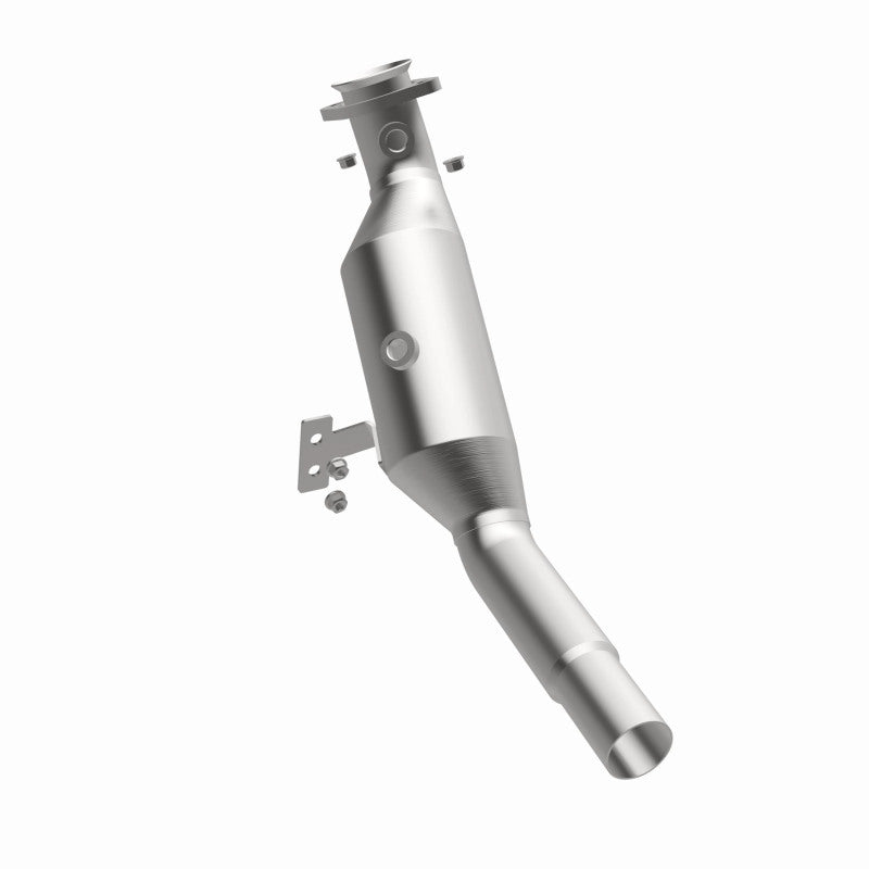 MagnaFlow 52997 oem grade direct-fit catalytic converter, rear three-quarter view of the turntable spin