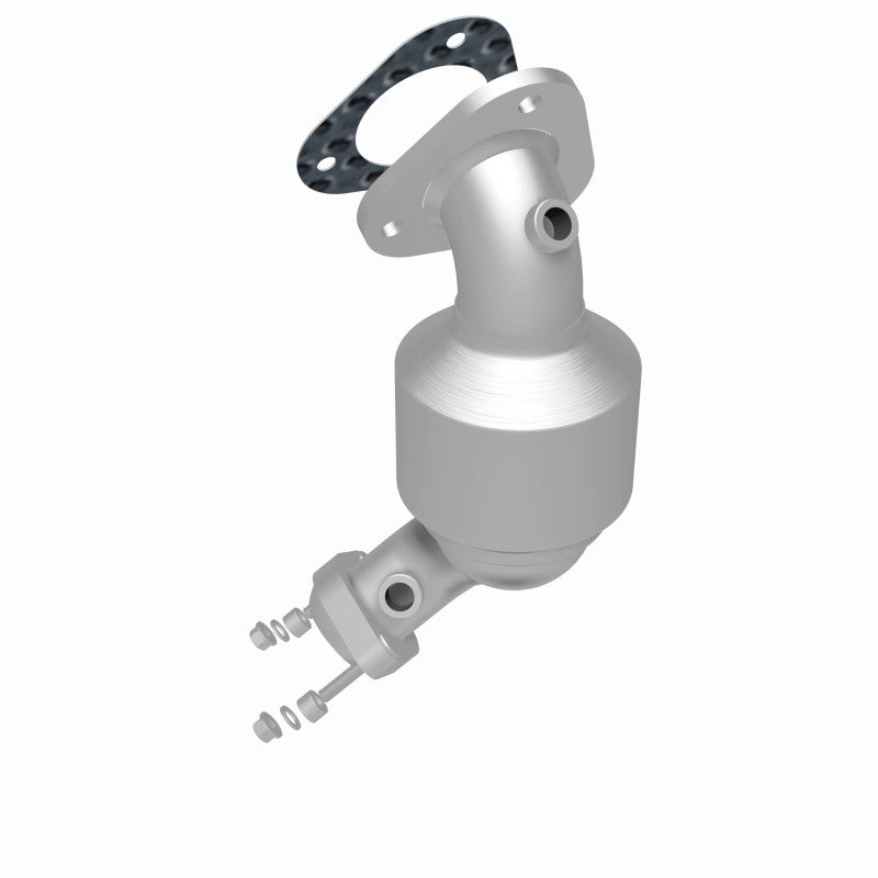 MagnaFlow 551942 carb direct-fit catalytic converter, rear three-quarter view of the turntable spin