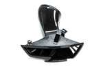 Black carbon fiber headlamp race duct with curved funnel shape and mounting brackets on white background - Eventuri headlamp race duct for Audi RS3
