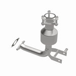 MagnaFlow 5411726 carb direct-fit catalytic converter, opposite front three-quarter view of the turntable spin