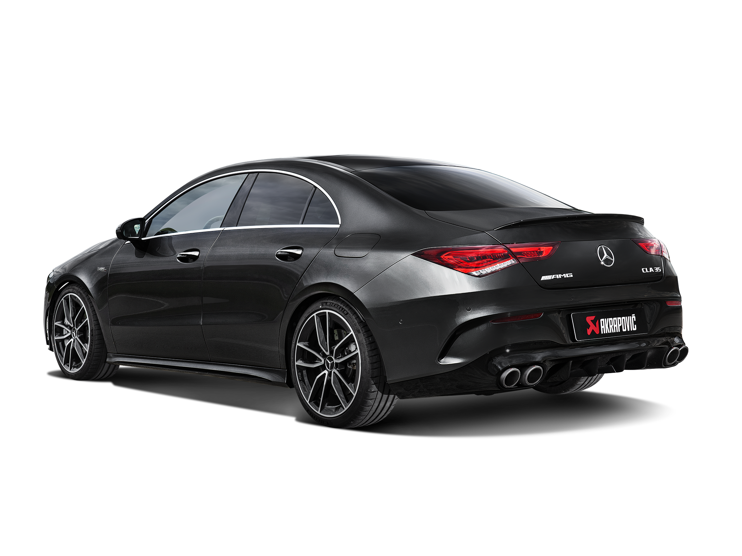 Akrapovic Mercedes-Benz CLA35 AMG (C118) Slip-On Line (Titanium) w/ Titanium Tips S-ME/TI/10H for Mercedes-Benz CLA35 AMG C118 2020-2027, rear view