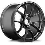 Single gunmetal alloy wheel with split-spoke design and center hub visible at angled perspective - APEX Wheels wheel for 19x12 ET46 PSCL - Satin Black