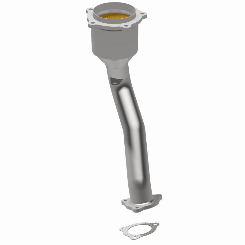 MagnaFlow 5582589 carb direct-fit catalytic converter, opposite rear three-quarter view of the turntable spin