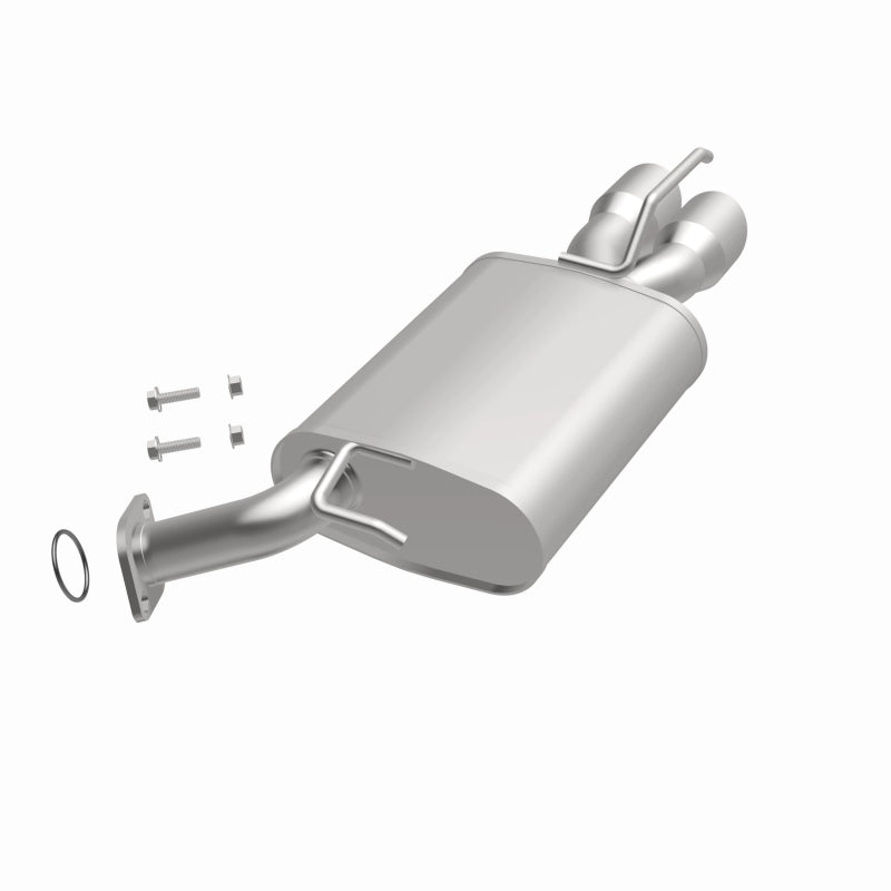 BRExhaust 108-0036 muffler, opposite front three-quarter view of the turntable spin