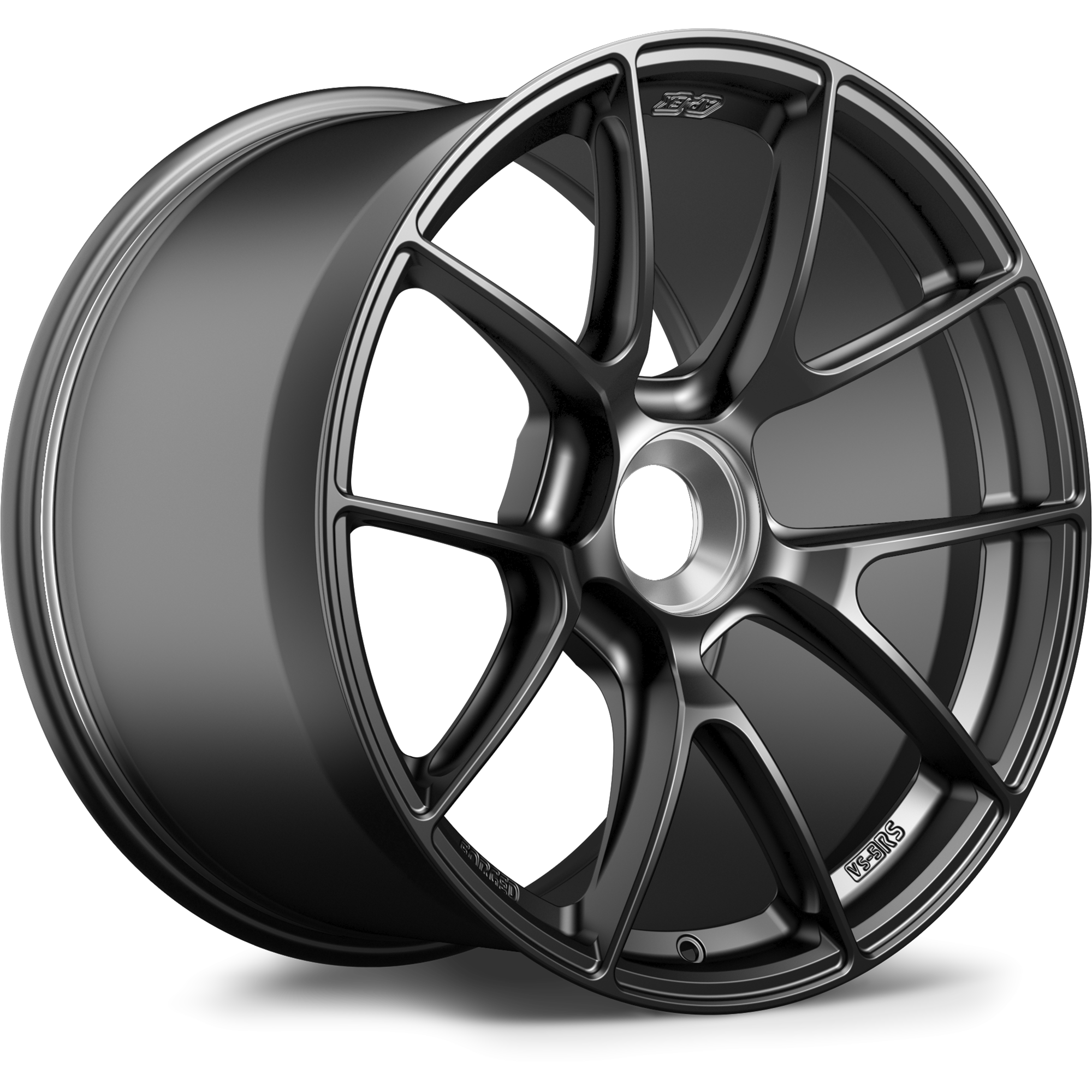 Single automotive wheel with dark gunmetal finish, multi-spoke design, and silver center hub on white background - APEX Wheels wheel for 19x12 ET63 PSCL - Satin Black