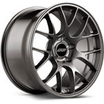 Gunmetal colored alloy wheel with multi-spoke design and center cap on white background - APEX Wheels wheel for 18x9 ET30 5x120 - Anthracite