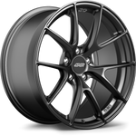 Dark gunmetal forged wheel with Y-spoke design and center cap on clean white background - APEX Wheels wheel for 19x9 ET25 5x112 - Satin Black