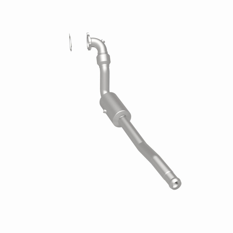 MagnaFlow 4481282 carb direct-fit catalytic converter, rear three-quarter view of the turntable spin