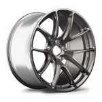 Gunmetal forged alloy wheel with curved Y-spoke design and five-lug bolt pattern on white background - APEX Wheels wheel for 19x11 ET44 5x120 - Anthracite