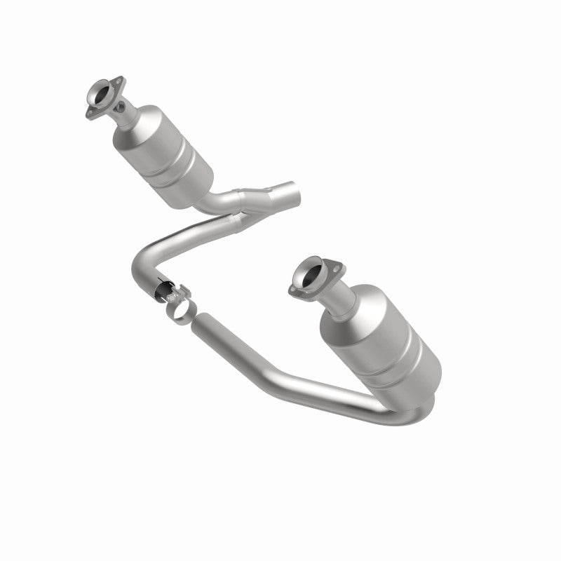 MagnaFlow 5551849 carb direct-fit catalytic converter, front three-quarter view of the turntable spin