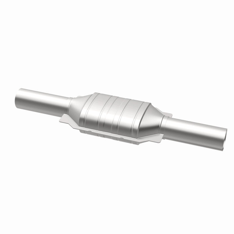 MagnaFlow 3322223 carb direct-fit catalytic converter, opposite rear three-quarter view of the turntable spin