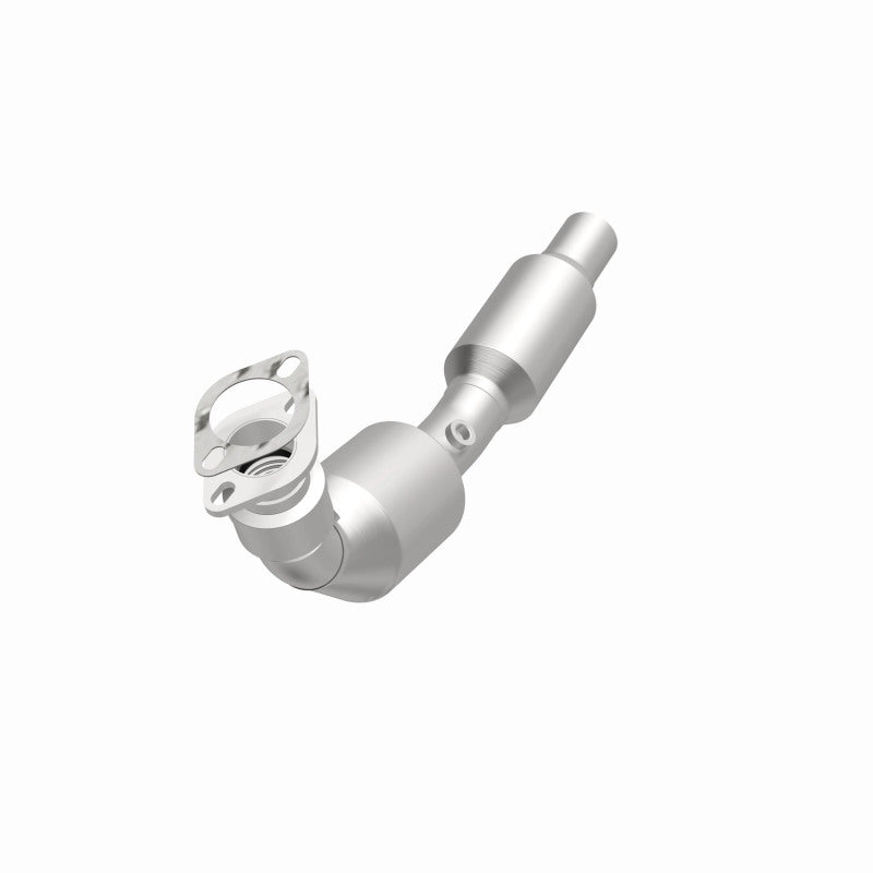 MagnaFlow 5411939 carb direct-fit catalytic converter, opposite front three-quarter view of the turntable spin